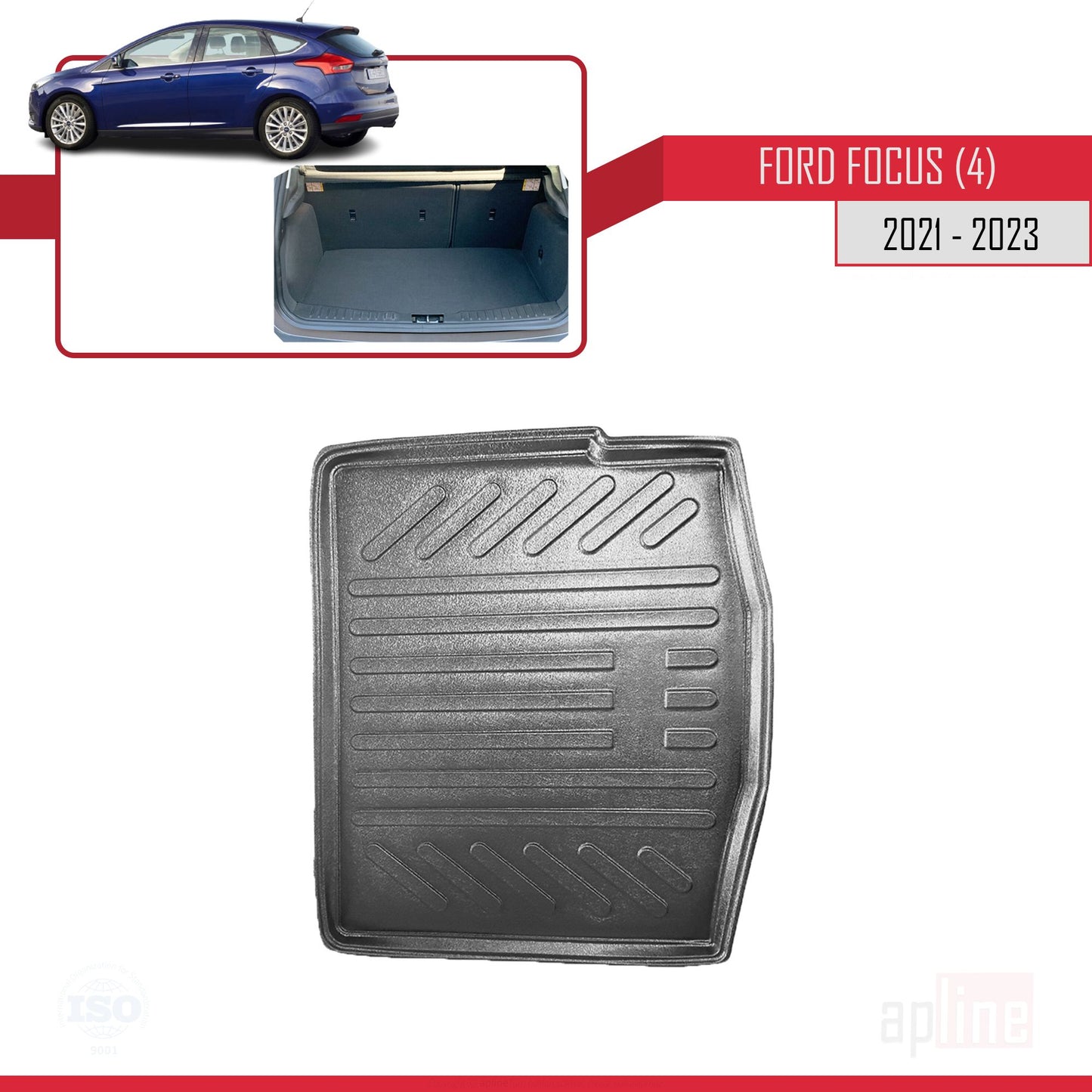 Compatibile con Ford Focus 3 (C346) HB Post-Facelift 2015-2018 Tappetino flessibile per bagagliaio, piano di carico, nero