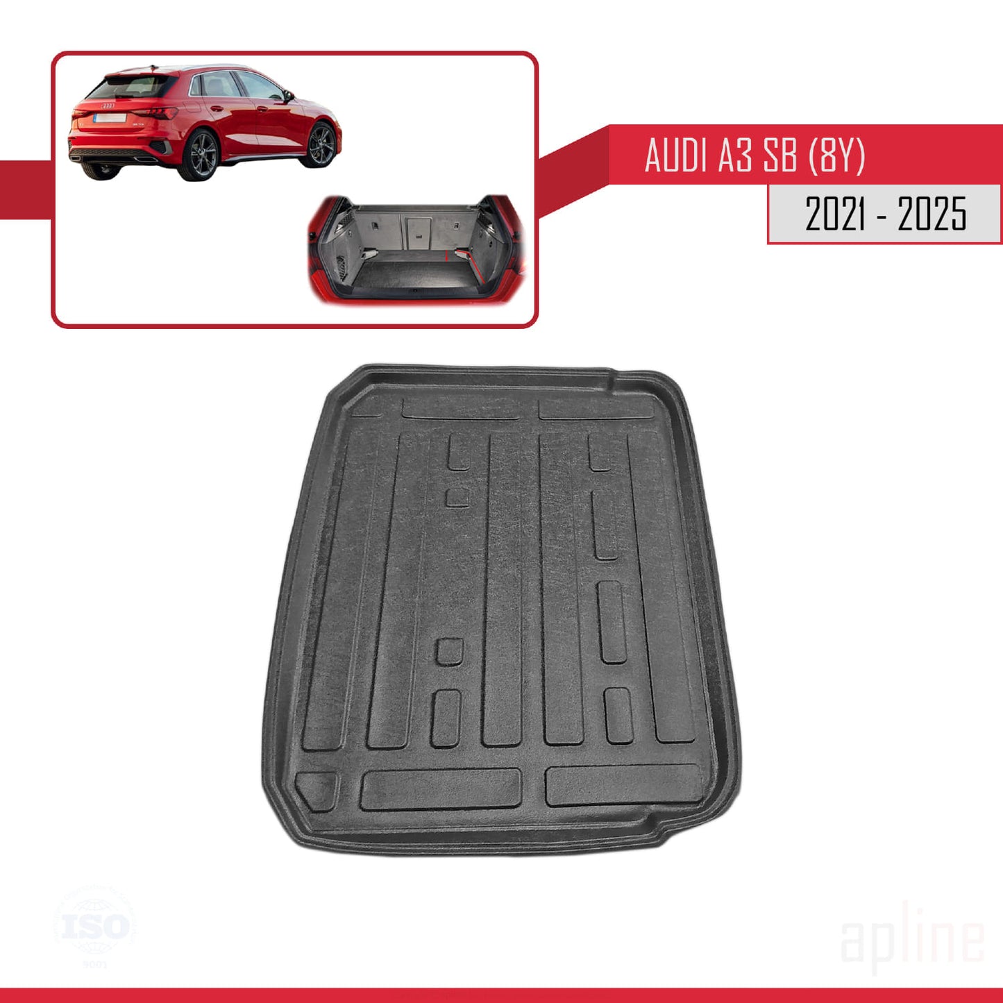 Compatibile con A3 (8Y) Sportback 2020-2024 Tappetino flessibile per bagagliaio inferiore, nero