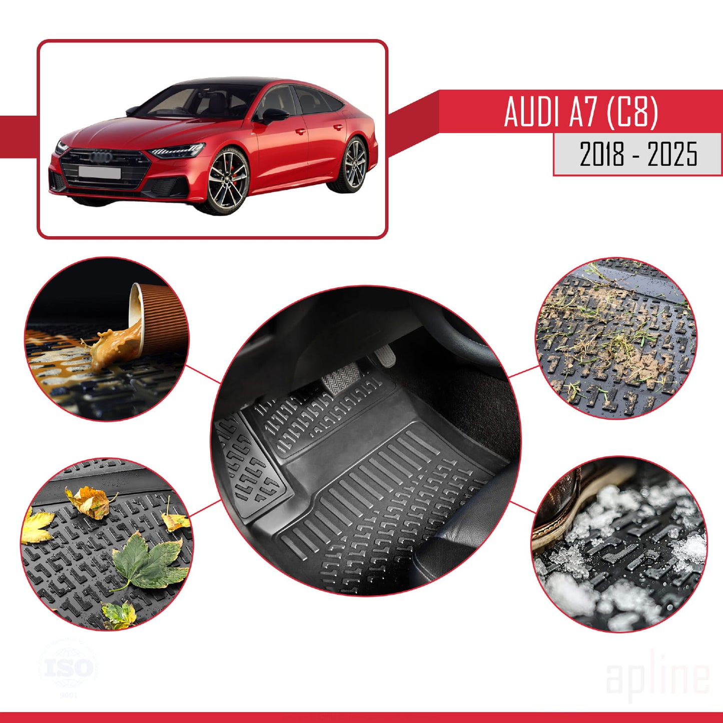 Compatibile con tappetini auto A7 (C8) 2018-2025 4D neri