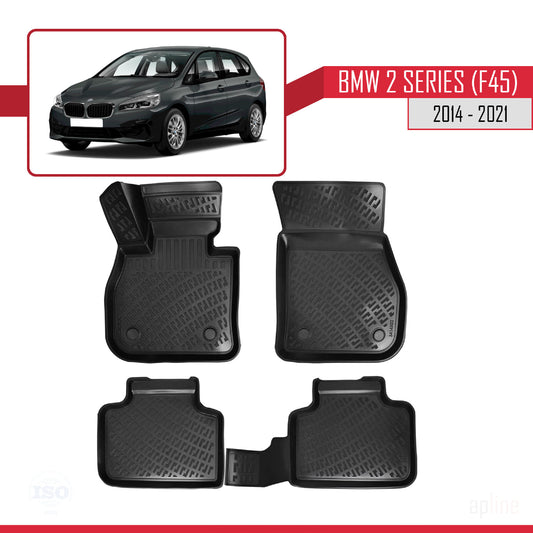 Compatibile con BMW Serie 2 (F45) Active Tourer 2014-2021 4D Tappeti in Gomma Nero