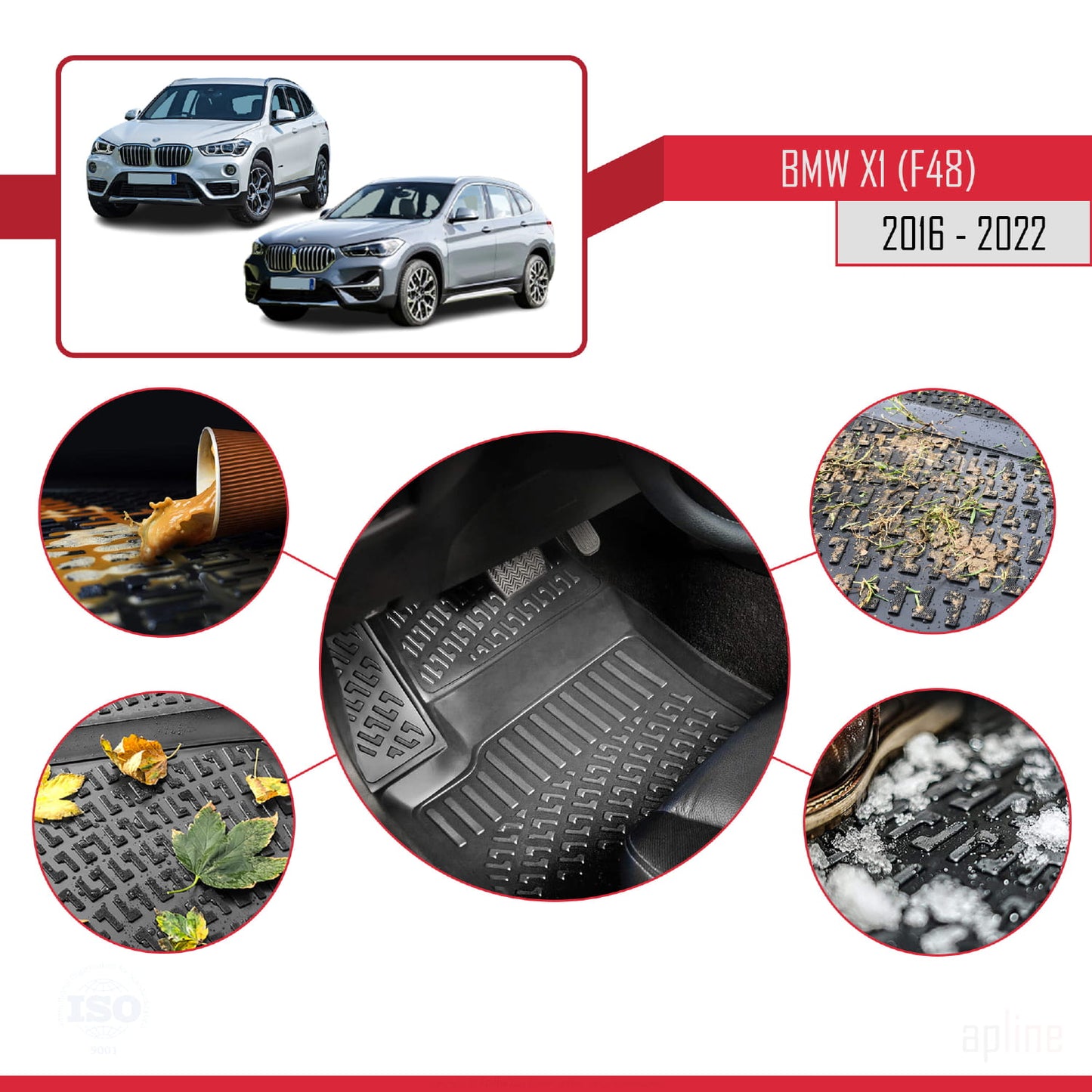 Passend für BMW X1 (F48) 2016–2022, 4-türige Automatten, schwarz