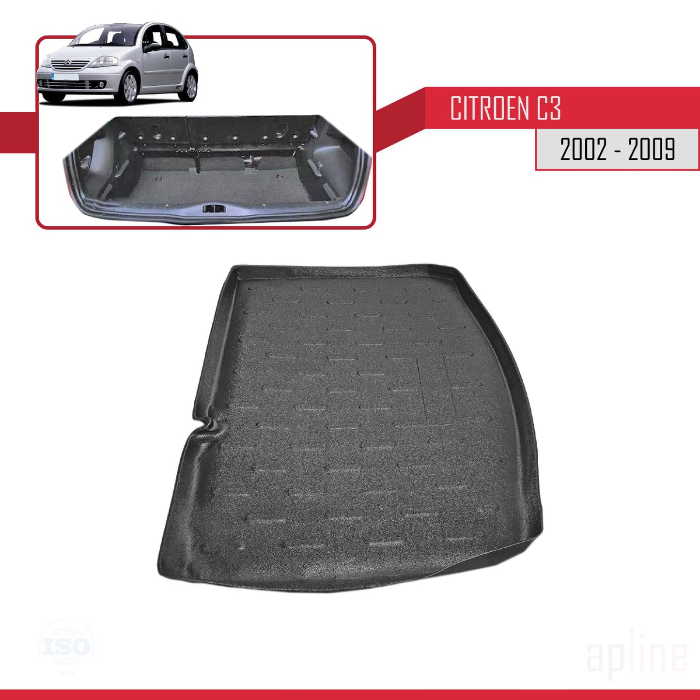 Compatible avec Citroen C3 (FC/FN) 2002-2009 Flexible Tapis de Coffre Plancher de Chargement Noir