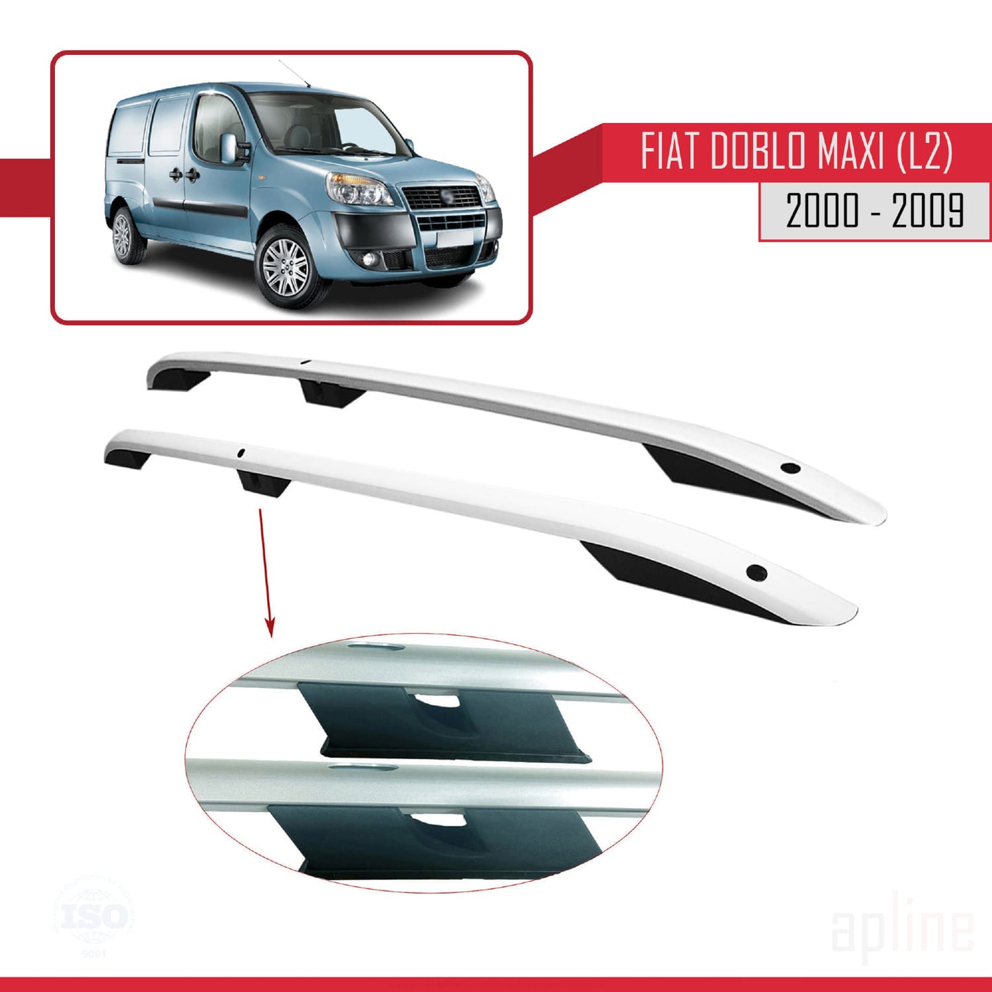 Compatible avec Fiat Doblo Maxi 2000-2009 (Empattement Long L2/H1) Rails de Toit Porte-bagages sur le Toit Gris
