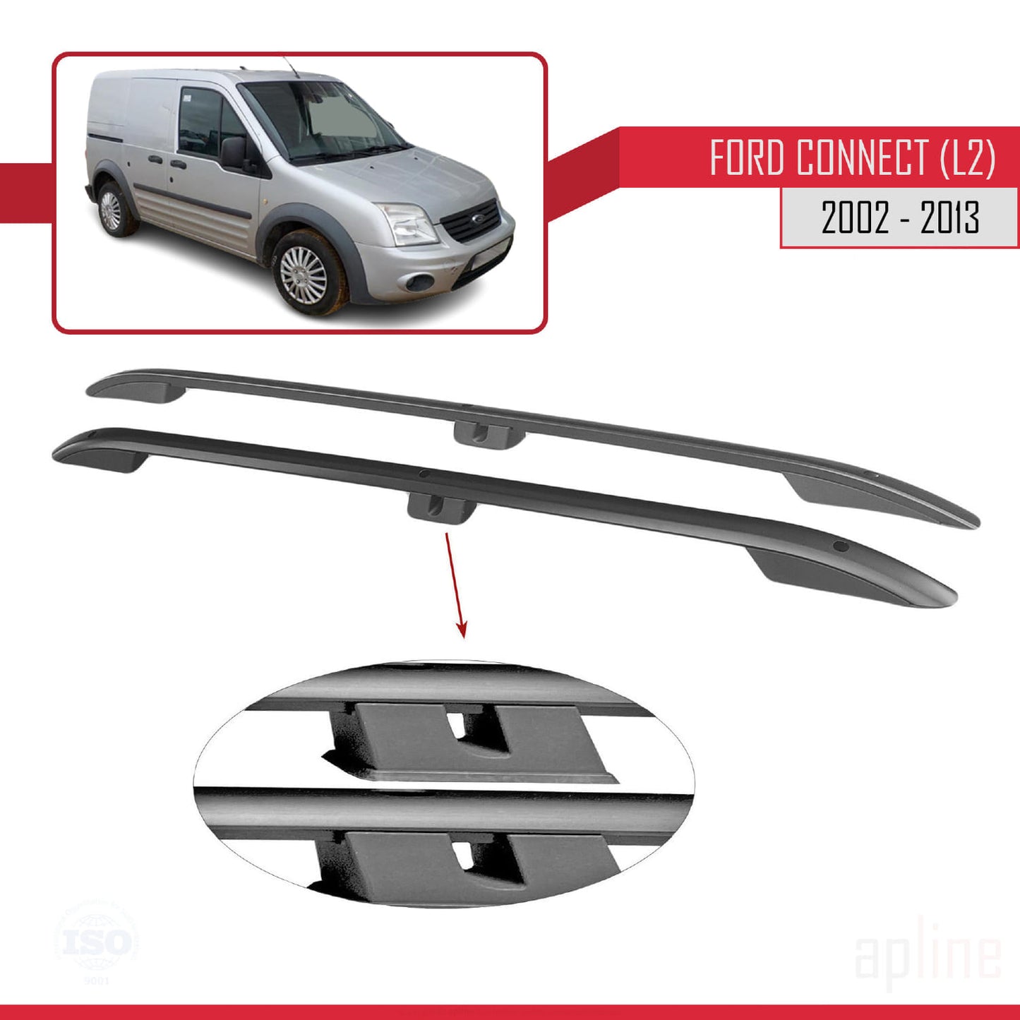 Compatibile con Ford Transit/Tourneo Connect 2002-2013 (passo lungo L2/H1) Barre portatutto nere
