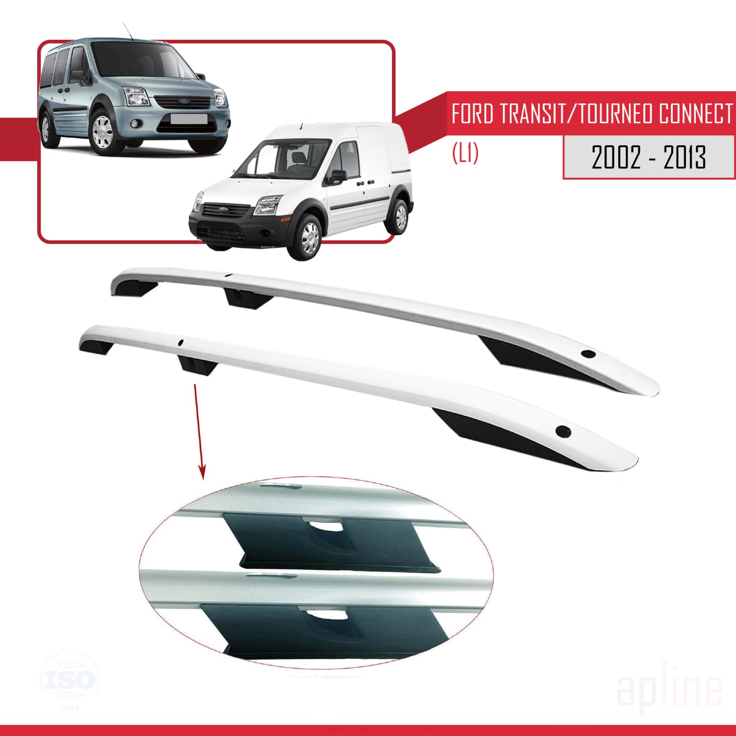 Compatibile con Ford Transit/Tourneo Connect 2002-2013 (passo corto L1/H1) Barre portatutto grigie