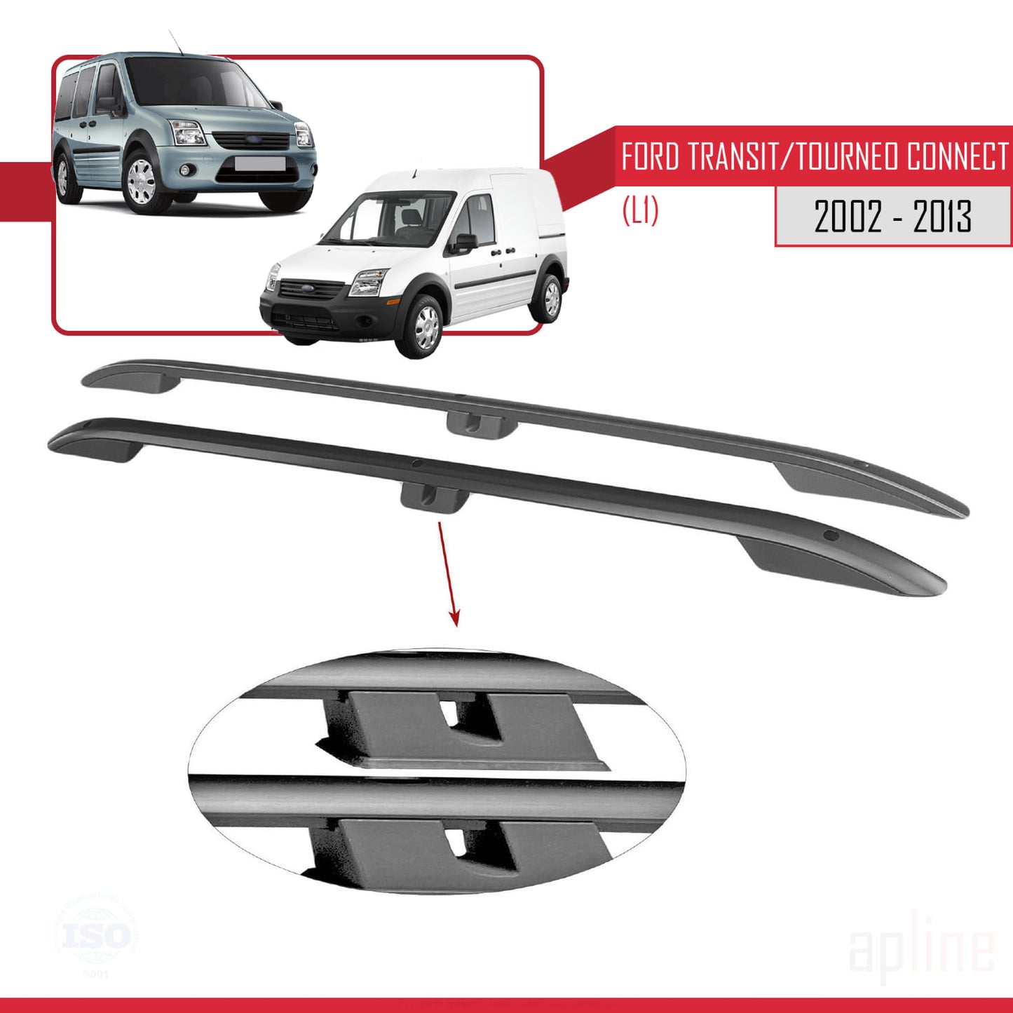 Compatibile con Ford Transit/Tourneo Connect 2002-2013 (Passo Corto L1/H1) Barre sul Tetto Portapacchi sul Tetto Nero