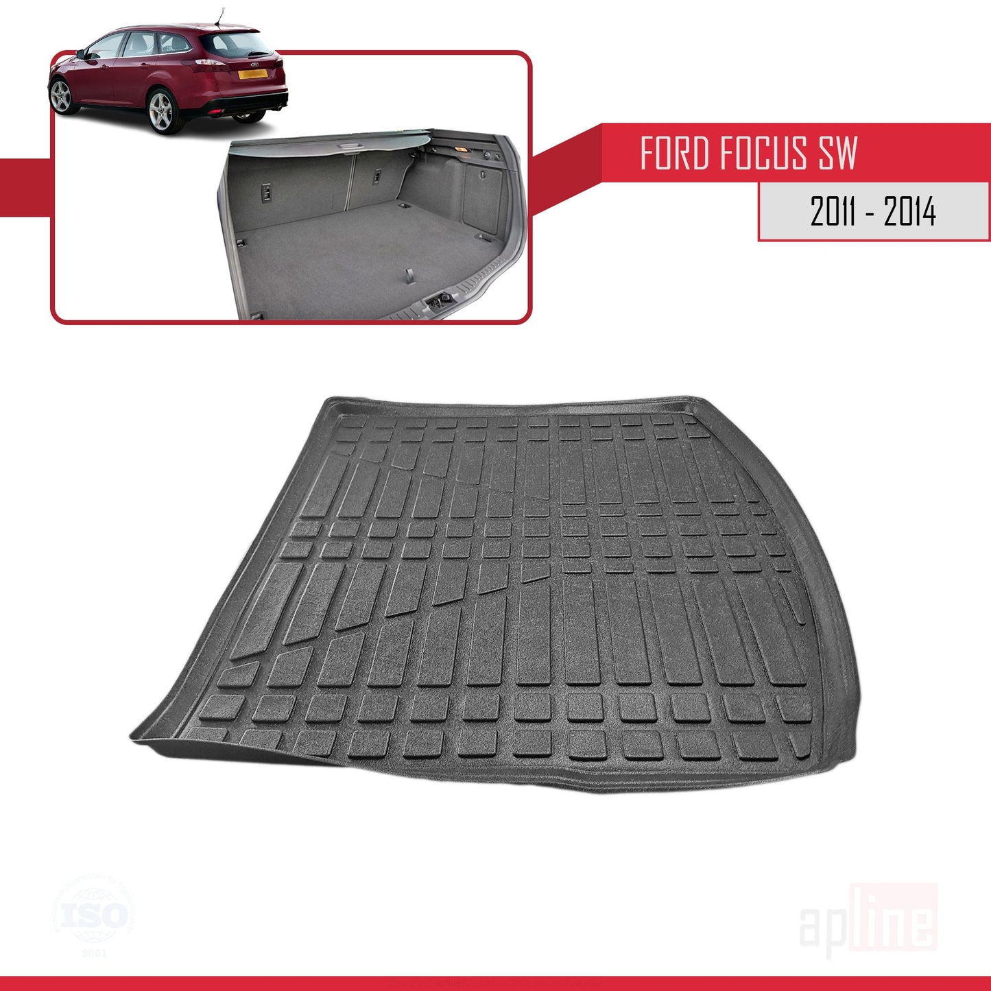Compatibile con Ford Focus 3 (C346) Station Wagon Pre-Facelift 2011-2014 Tappetino flessibile per bagagliaio, piano di carico, nero