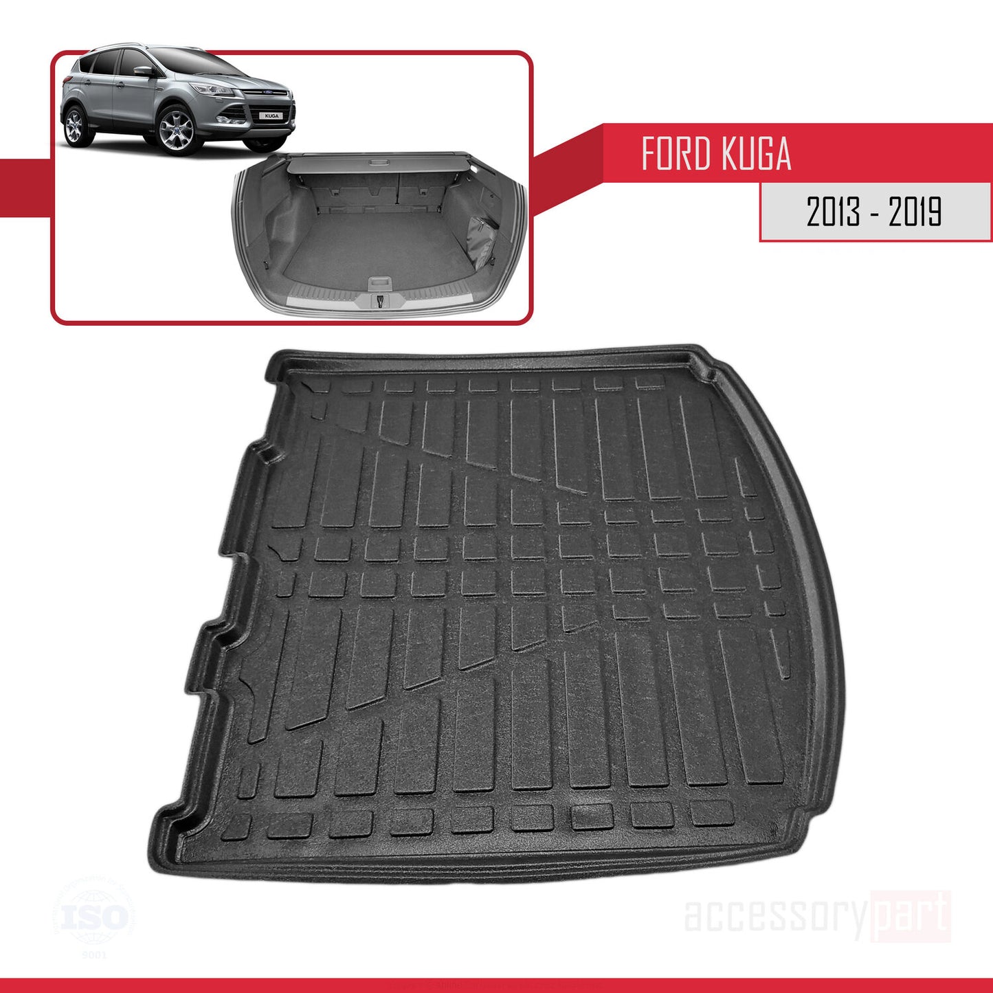 Compatible with Ford Kuga 2 (C520) 2013-2019 Flexible Trunk Mats Cargo Liner Black
