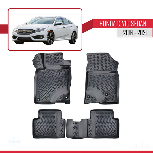 Compatibile con Honda Civic 10 (FC) Berlina 2016-2021 4D Tappeti in Gomma Nero