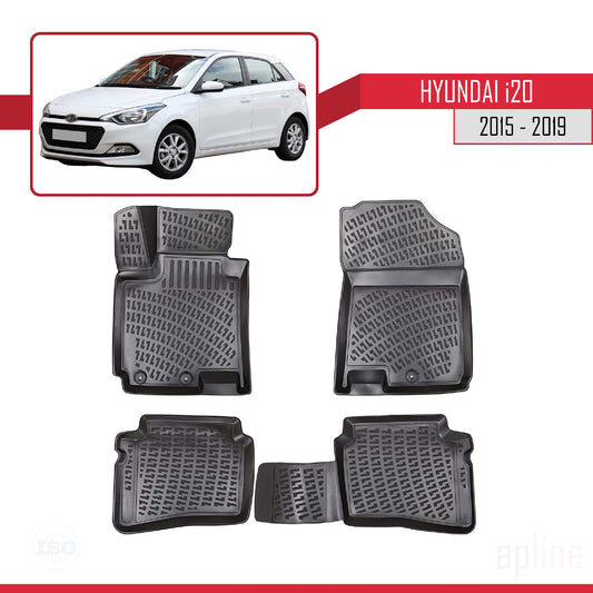 Compatibile con Hyundai i20 II (GB) 2015-2019 4D Tappeti in Gomma Nero