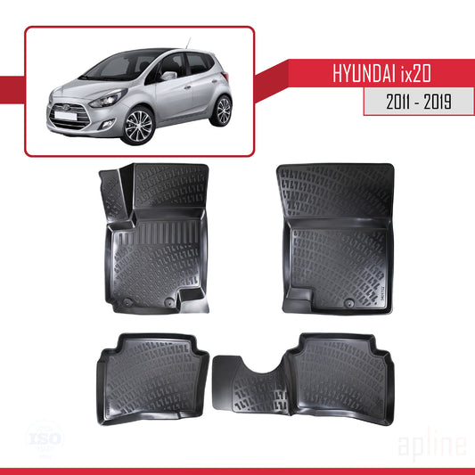 Compatibile con Hyundai ix20 (JC) 2011-2019 4D Tappeti in Gomma Nero