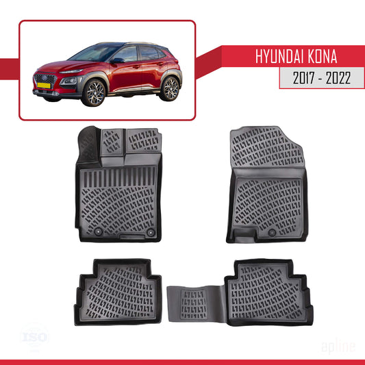 Compatibile con Hyundai Kona (OS) 2017-2022 4D Tappeti in Gomma Nero