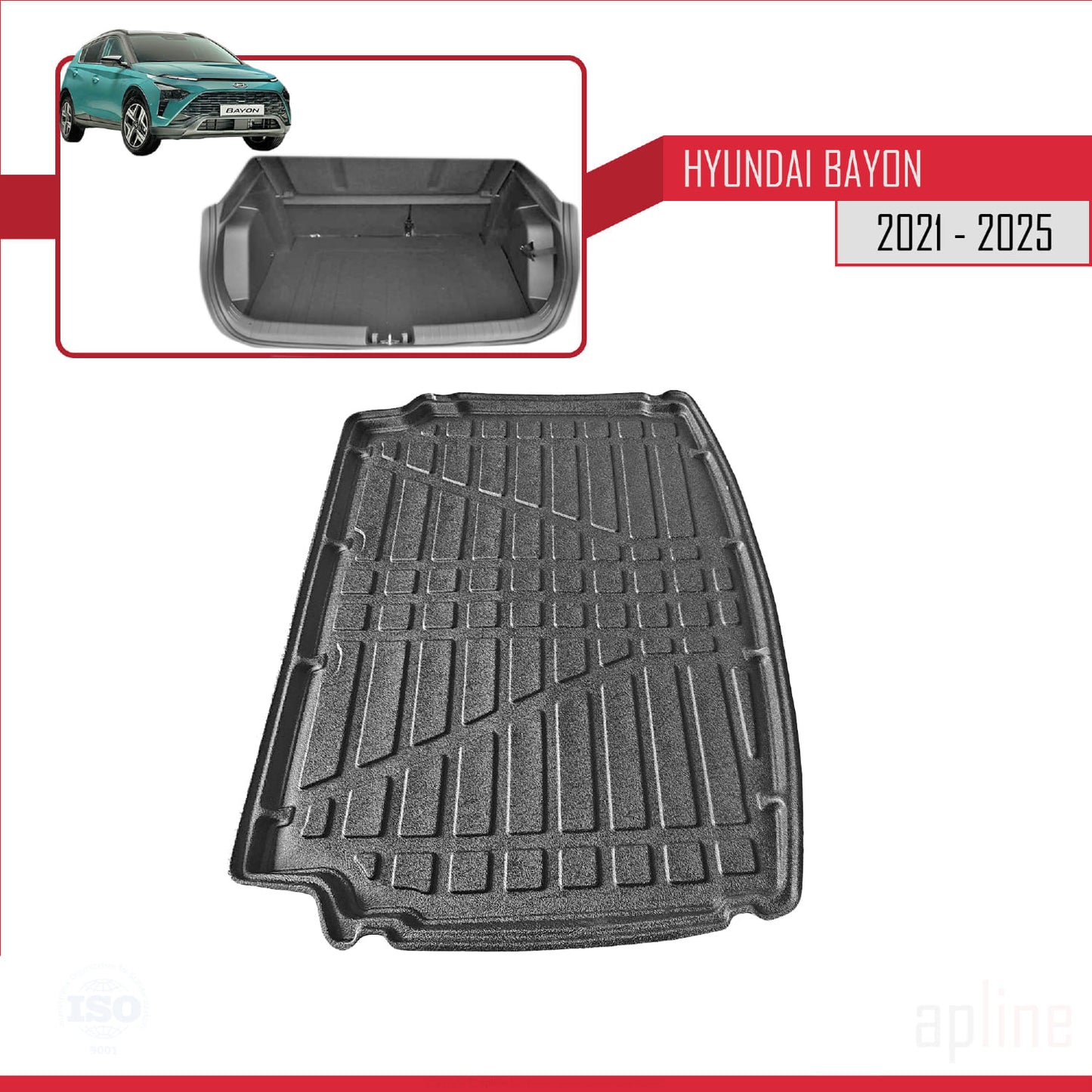 Compatible with Hyundai Bayon (BC3) 2021-2025 Flexible Trunk Mats Cargo Liner Black