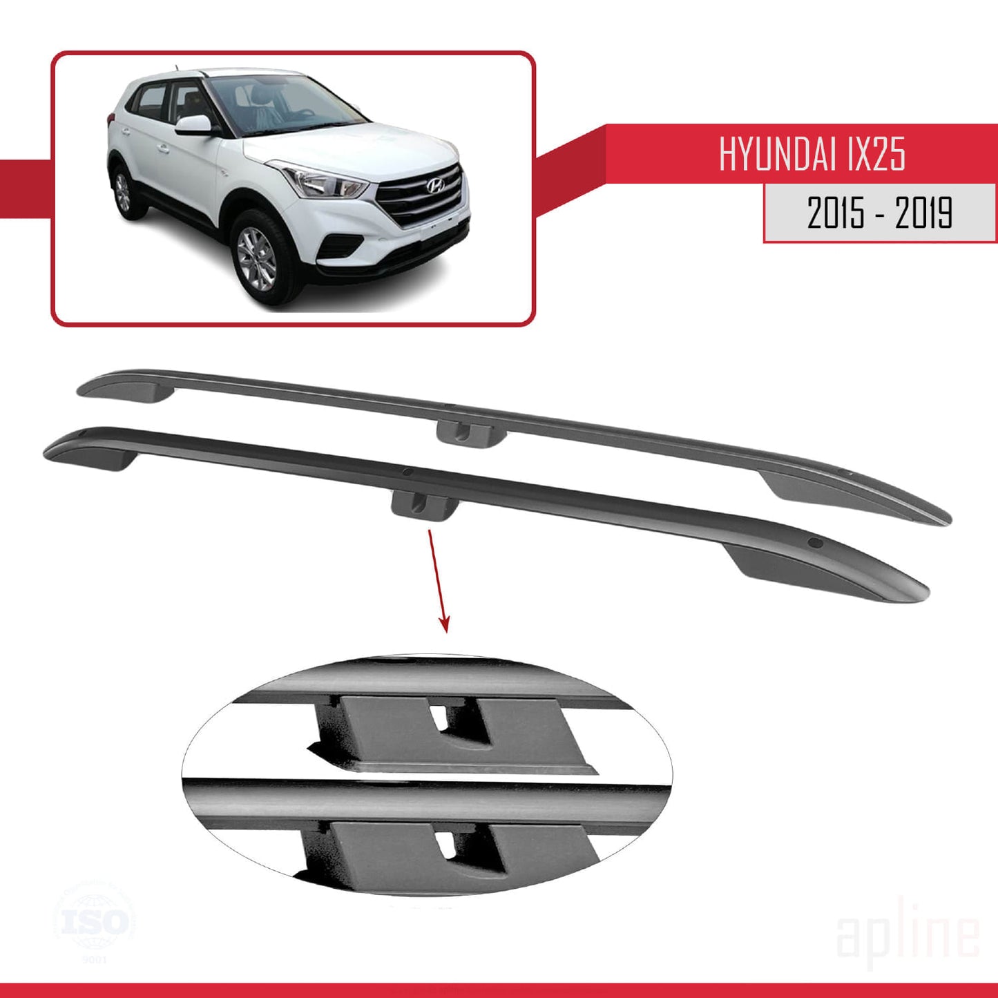 Compatibile con Hyundai ix25 2015-2019 (passo corto L1/H1) Barre portatutto (modello adesivo) Nero