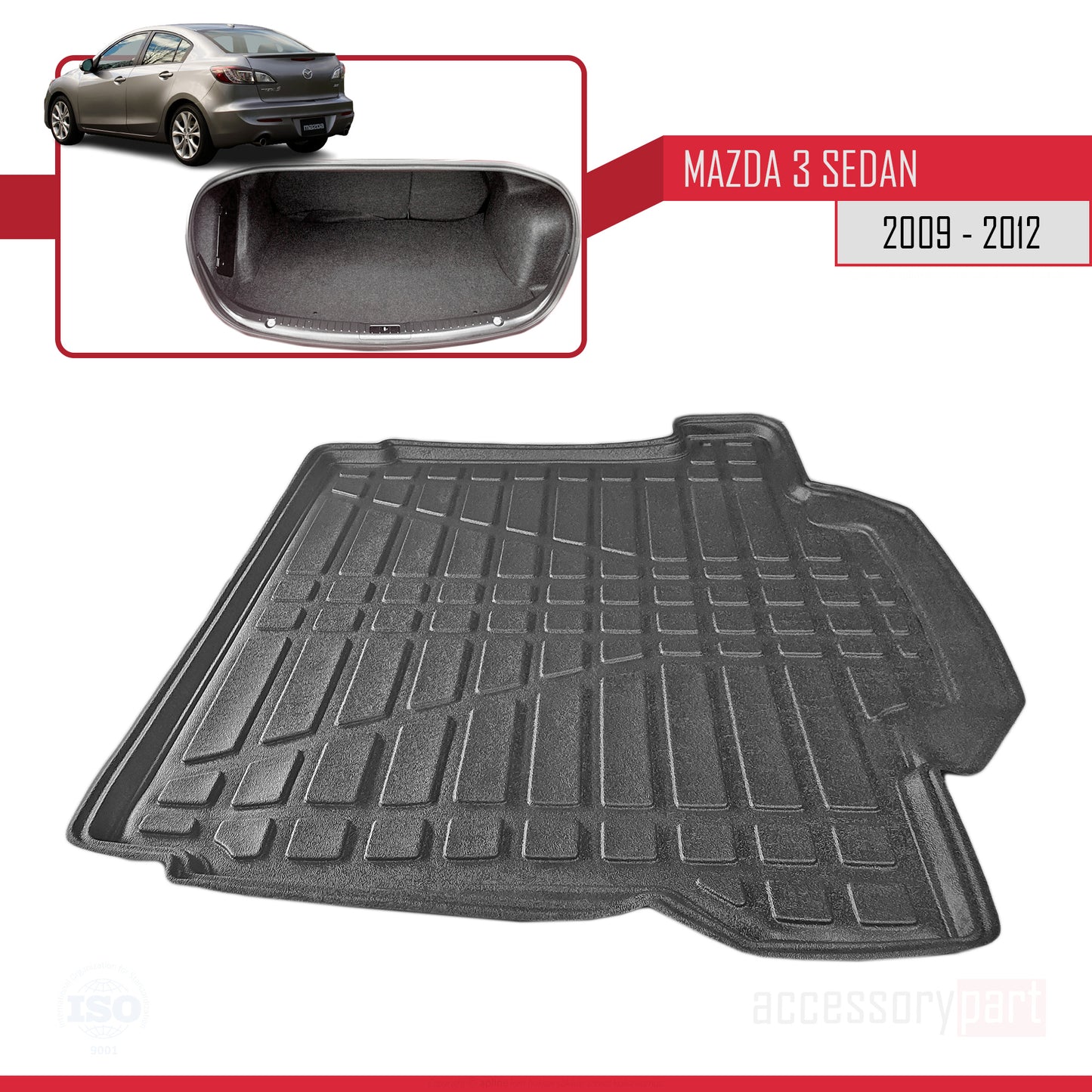 Compatibile con Mazda 3 II (BL) Berlina 2009-2012 Flessibile Vasca Baule Piano di Carico Tappetino Bagagliaio Nero