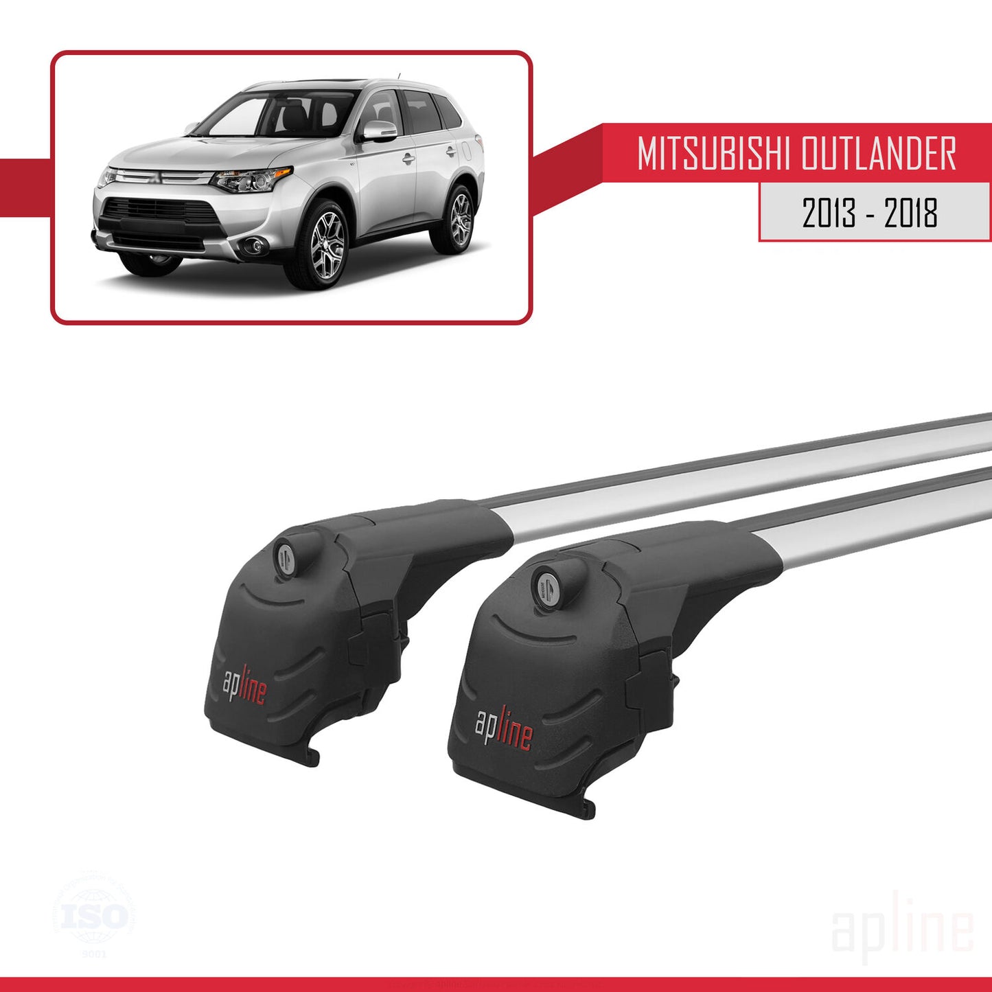 Compatible avec Mitsubishi Outlander 3 2013-2018 ACE-2 Barres de Toit Railing Porte-Bagages de Voiture Gris Aluminium 2 Barres