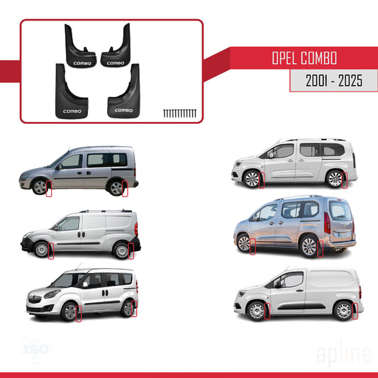 Compatibile con Opel Combo 2001-2025 Parafanghi Anteriori e Posteriori Set del Veicolo 4 Pezzi Nero