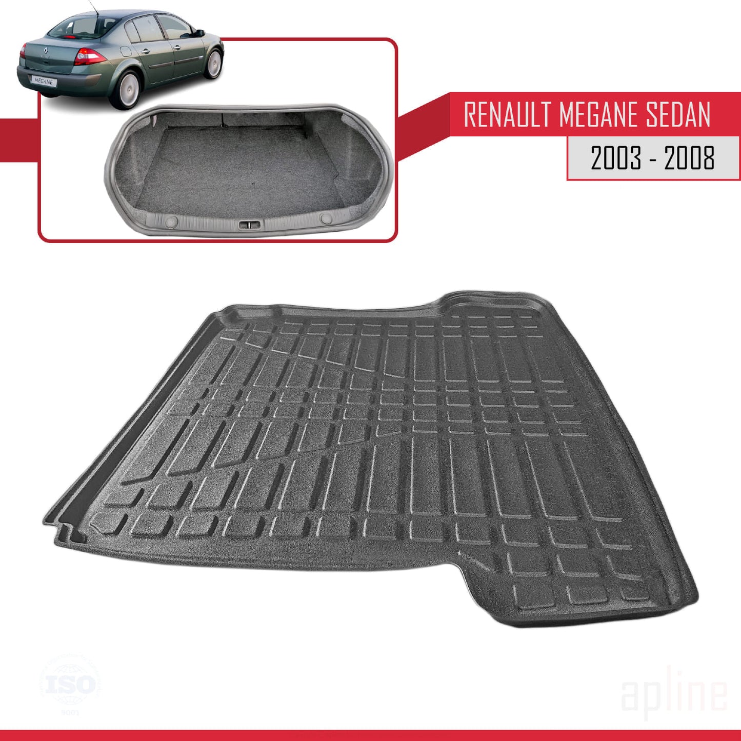 Tapis de Coffre pour Renault Megane Berline 2004-2009 Flexible NOIR