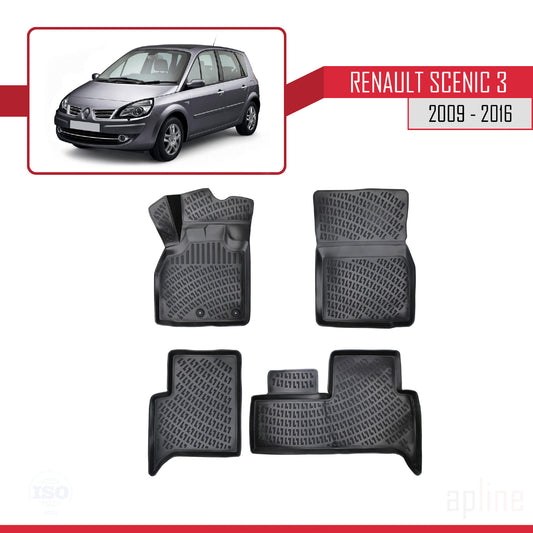 Compatibile con Renault Scenic 3 2009-2016 4D Tappeti in Gomma Nero