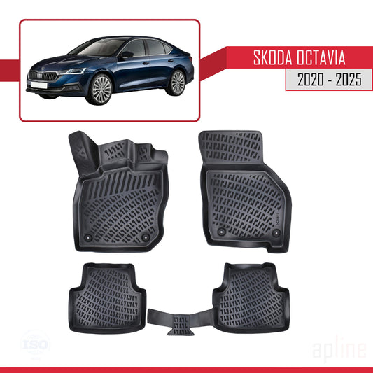 Compatibile con Skoda Octavia 4 (NX) 2020-2025 4D Tappeti in Gomma Nero