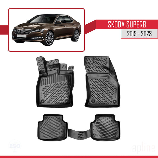 Compatibile con Skoda Superb 3 (3V) Post-Facelift 2020-2023 4D Tappeti in Gomma Nero