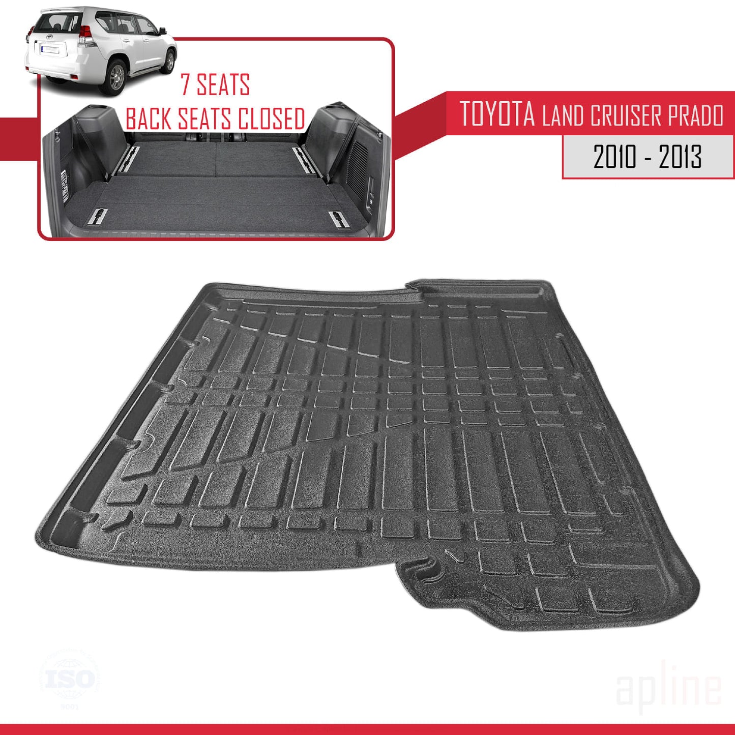 Tapis de Coffre pour Toyota Land Cruiser Prado (7 Siège) 2010-2023 Flexible NOIR