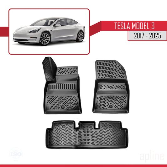 Compatibile con Tesla Model 3 2017-2025 4D Tappeti in Gomma Nero