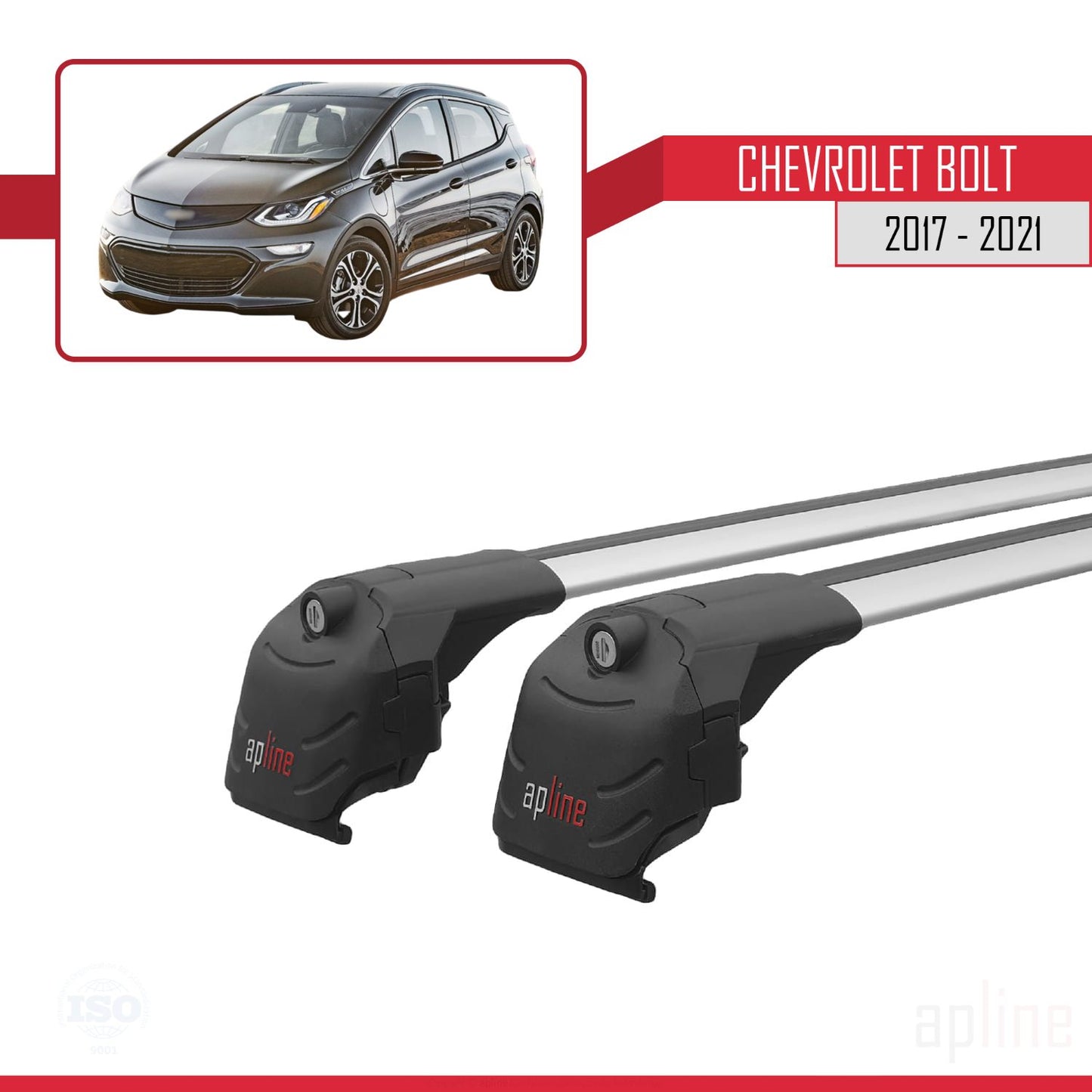 Kompatibel mit Chevrolet Bolt 2017-2021 ACE-2 Dachgepäckträger, Reling, Gepäckträger, graues Aluminium, 2 Stangen