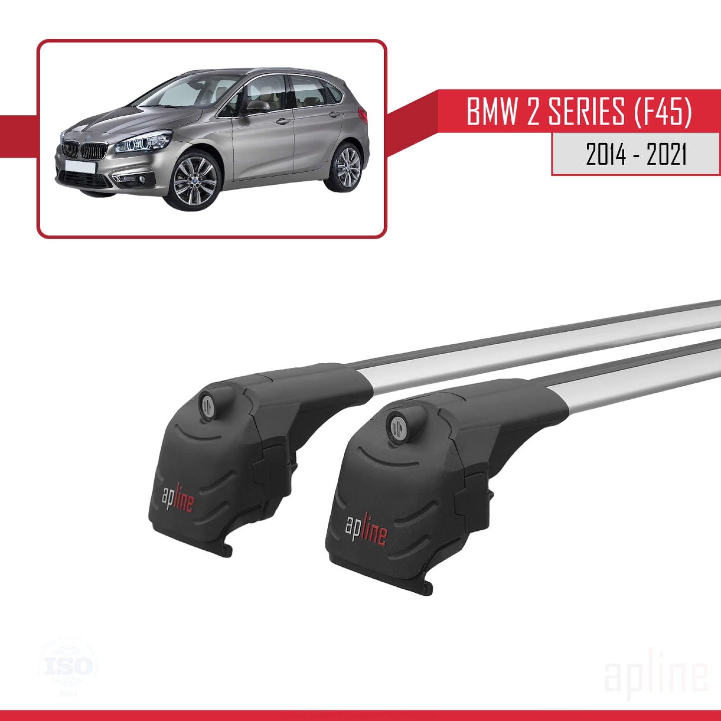 Compatible avec BMW Série 2 (F45) Active Tourer 2014-2021 ACE-2 Barres de Toit Railing Porte-Bagages de Voiture Gris Aluminium 2 Barres