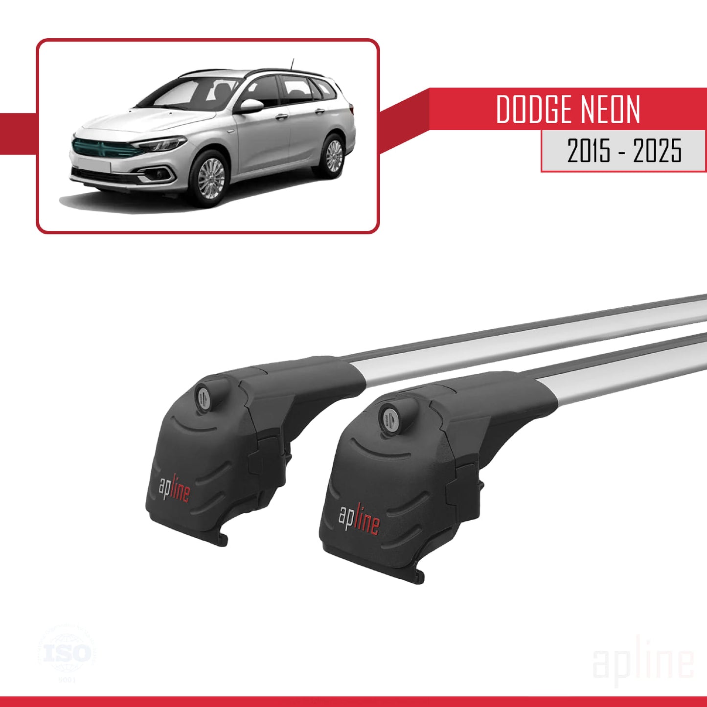 Kompatibel mit Dodge Neon 2015-2025 ACE-2 Dachgepäckträger, Reling, Gepäckträger, graues Aluminium, 2 Stangen