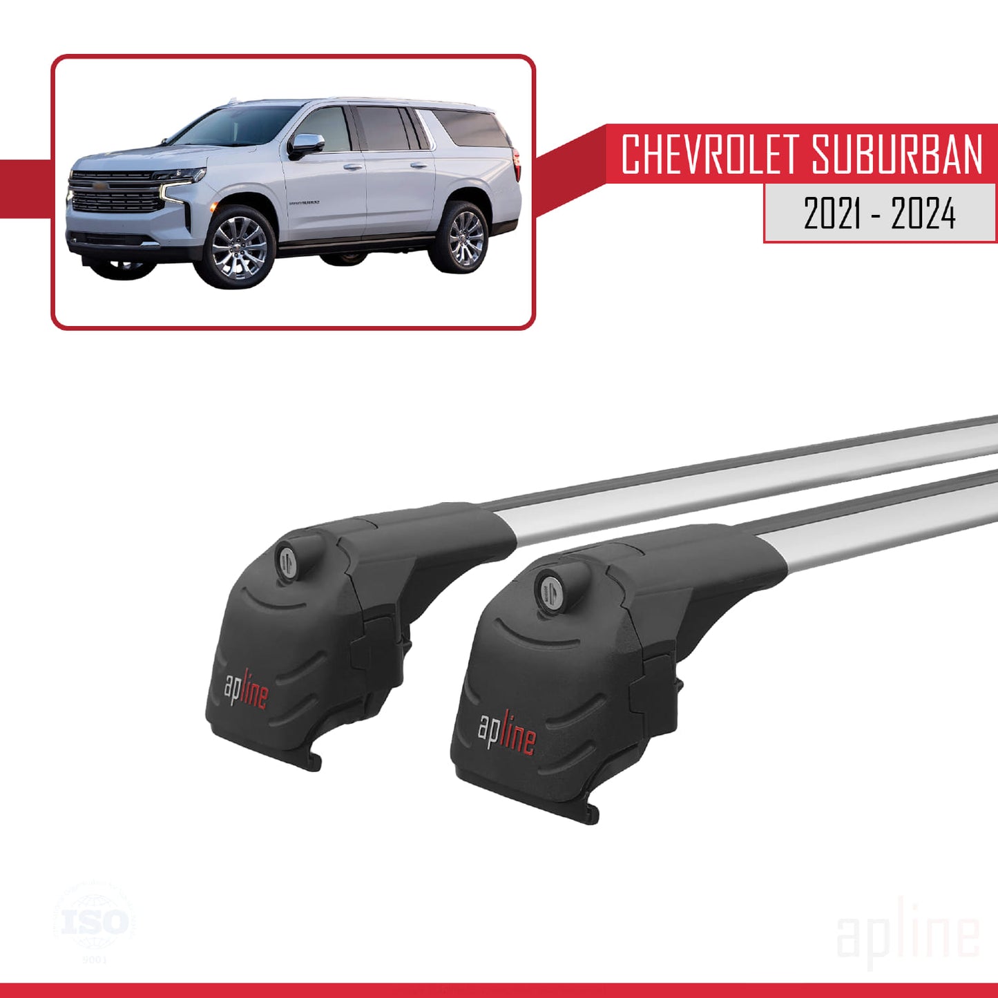 Kompatibel mit Chevrolet Suburban 2021-2024 ACE-2 Dachreling Gepäckträger Graues Aluminium 2 Stangen