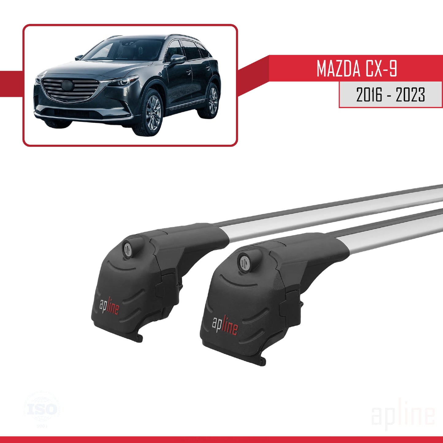 Compatible with Mazda CX-9 2016-2023 ACE-2 Car Roof Rack Cross Bar Grey Aluminium 2 Bars