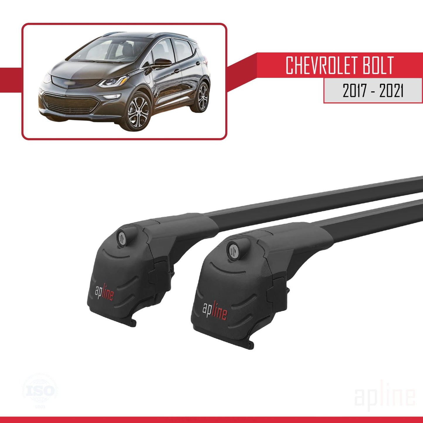 Kompatibel mit Chevrolet Bolt 2017-2021 ACE-2 Dachgepäckträger, Reling, Gepäckträger, schwarzes Aluminium, 2 Stangen