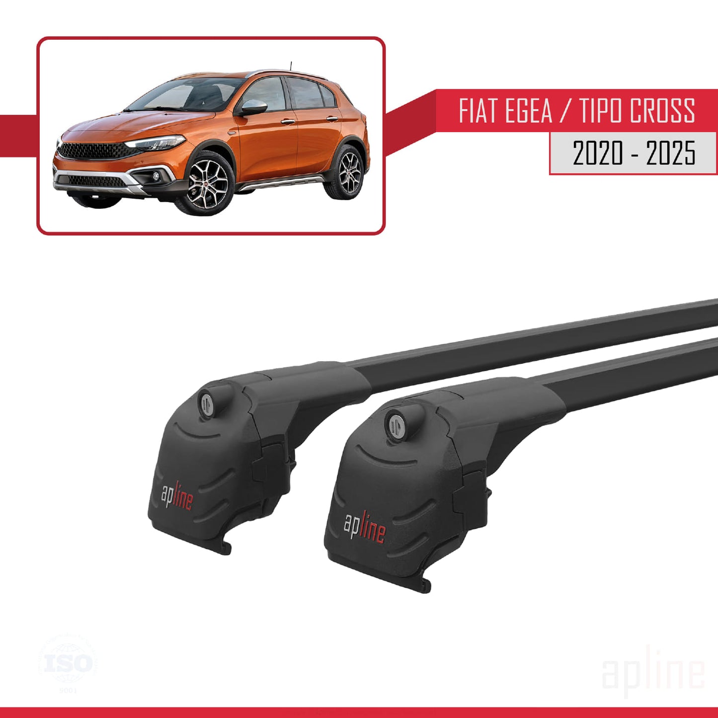 Kompatibel mit Fiat Egea Cross 2020-2025 ACE-2 Dachgepäckträger, Reling, Gepäckträger, schwarzes Aluminium, 2 Stangen