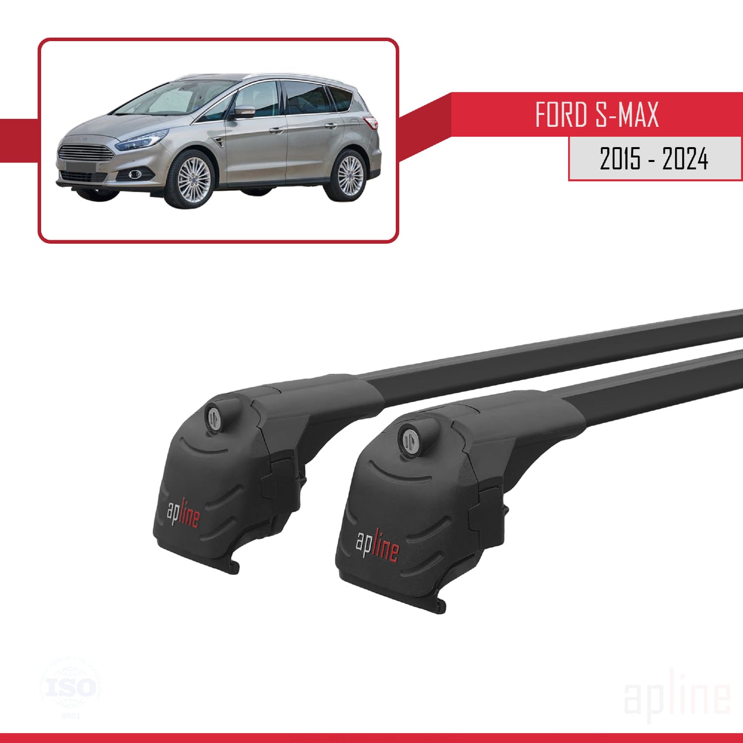 Compatibile con Ford S-Max 2 (CD539) 2015-2023 ACE-2 Barre portatutto per auto Portapacchi in alluminio nero 2 barre