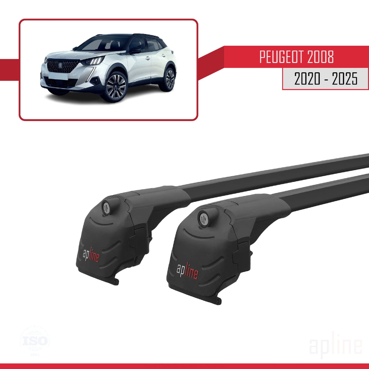 Compatible avec Peugeot 2008 II (P24) 2020-2025 ACE-2 Barres de Toit Railing Porte-Bagages de Voiture Noir Aluminium 2 Barres