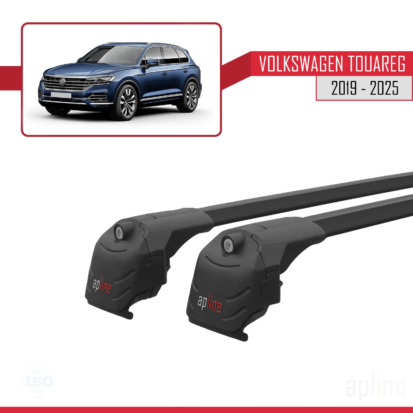 Compatible avec Volkswagen Touareg 3 (CR) 2019-2025 ACE-2 Barres de Toit Railing Porte-Bagages de Voiture Noir Aluminium 2 Barres