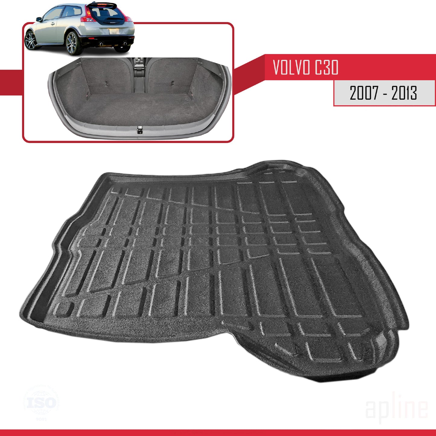 Compatible avec Volvo C30 2007-2013 Flexible Tapis de Coffre Plancher de Chargement Noir