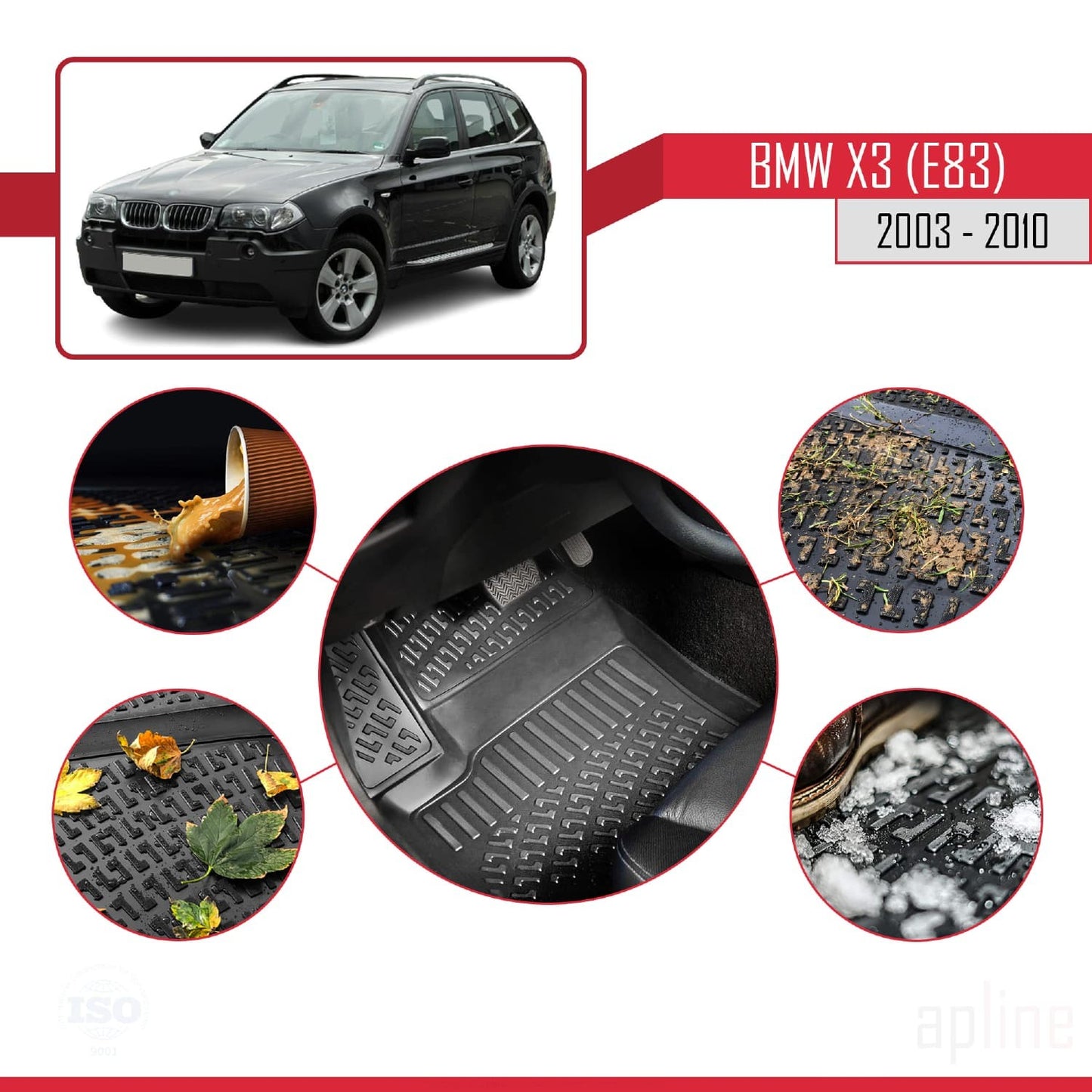 Compatibile con tappetini auto BMW X3 (E83) 2003-2010 4D neri