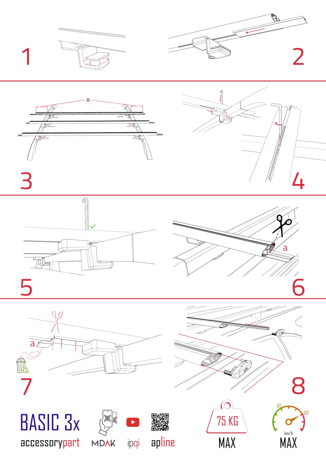 Compatible avec Mini Countryman 2 (F60) 2017-2023 BASIC Model Barres de Toit Railing Porte-Bagages de Voiture Gris Aluminium 3 Barres