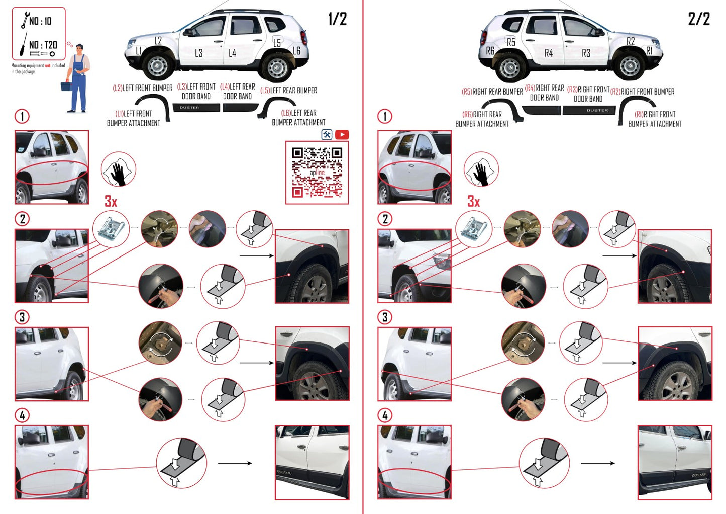 Compatibile con Dacia Duster (HS) 2010-2017 Protezione parafango, passaruota, paraurti, parafango e protezione laterale, kit di protezione per carrozzeria NERO