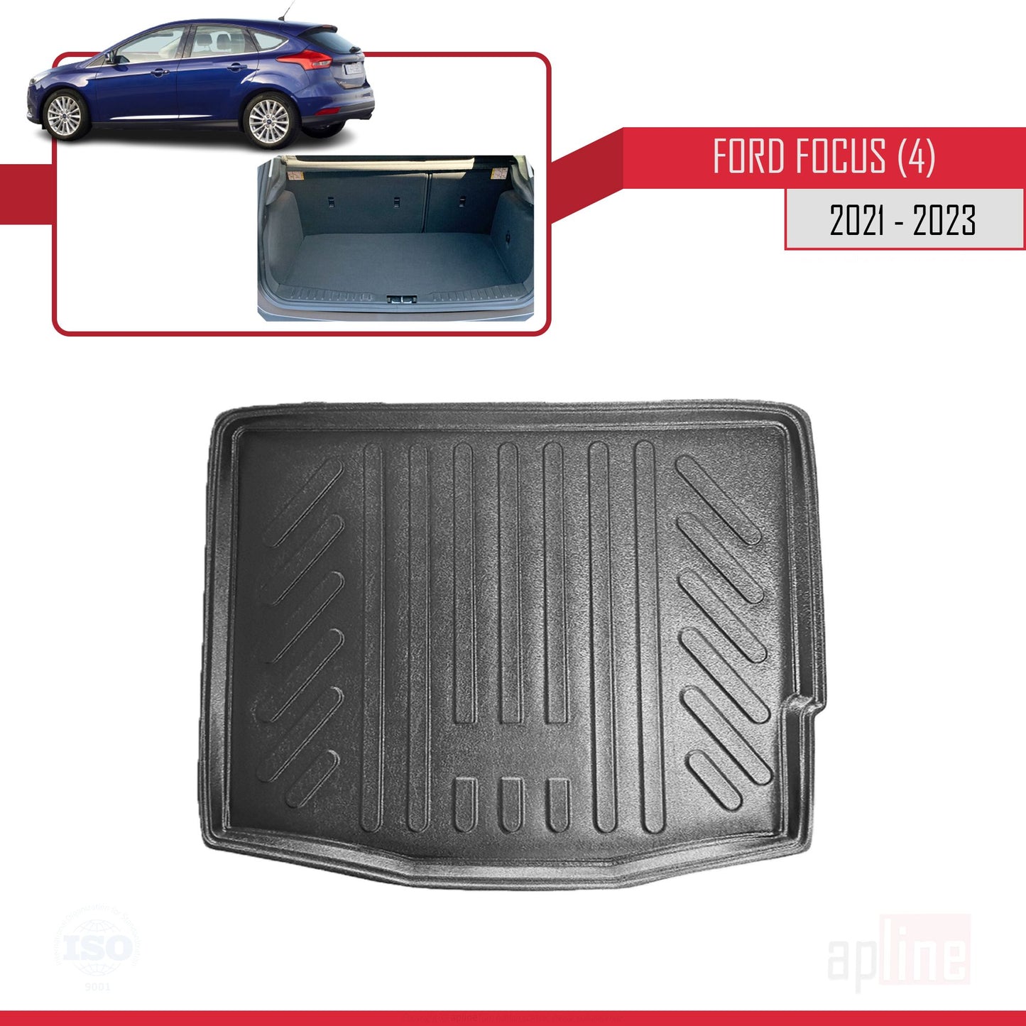 Compatibile con Ford Focus 3 (C346) HB Post-Facelift 2015-2018 Tappetino flessibile per bagagliaio, piano di carico, nero