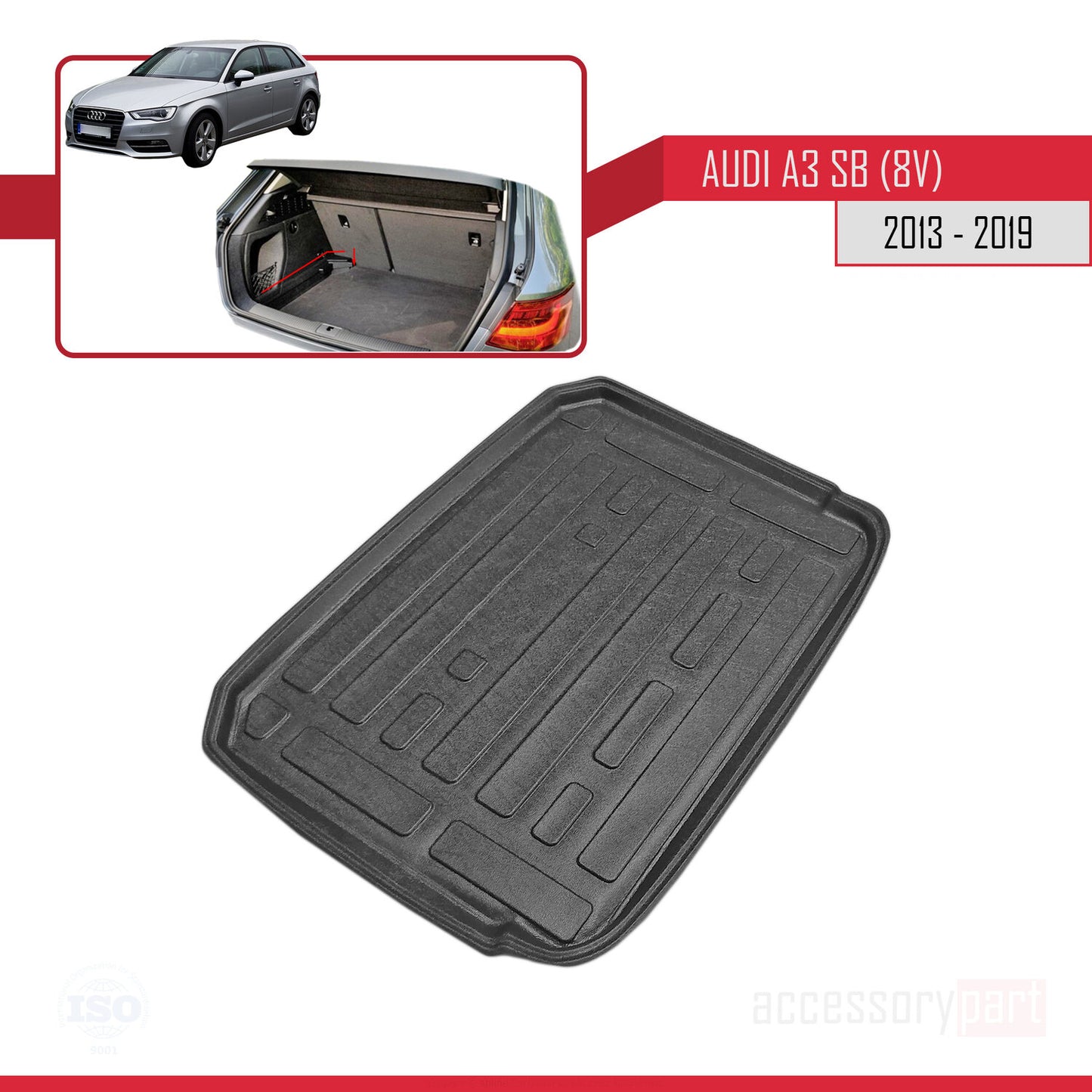 Compatible avec A3 (8V) Sportback 2013-2020 Flexible Tapis de Coffre Plancher de Chargement Noir