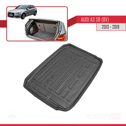 Compatible avec A3 (8V) Sportback 2013-2020 Flexible Tapis de Coffre Plancher de Chargement Noir