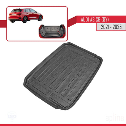 Compatibile con A3 (8Y) Sportback 2020-2024 Tappetino flessibile per bagagliaio inferiore, nero
