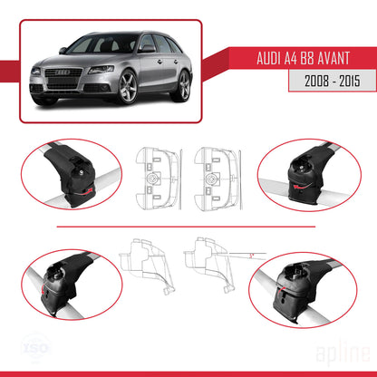 Kompatibel mit A4 (B8) Avant 2008-2015 ACE-2 Dachgepäckträger, graues Aluminium, 2 Stangen