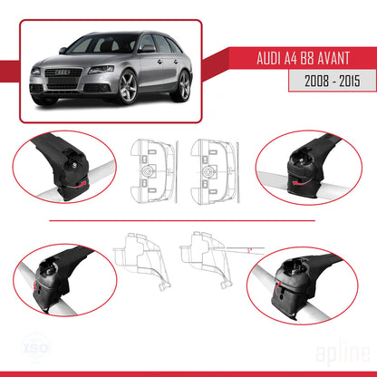 Kompatibel mit A4 (B8) Avant 2008-2015 ACE-2 Dachgepäckträger, schwarzes Aluminium, 2 Stangen
