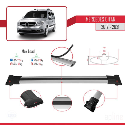 Compatible avec Mercedes Citan (W415) 2012-2021 FLY Model Barres de Toit Railing Porte-Bagages de Voiture Gris Aluminium 4 Barres