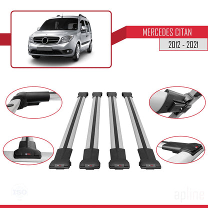 Compatible avec Mercedes Citan (W415) 2012-2021 FLY Model Barres de Toit Railing Porte-Bagages de Voiture Gris Aluminium 4 Barres