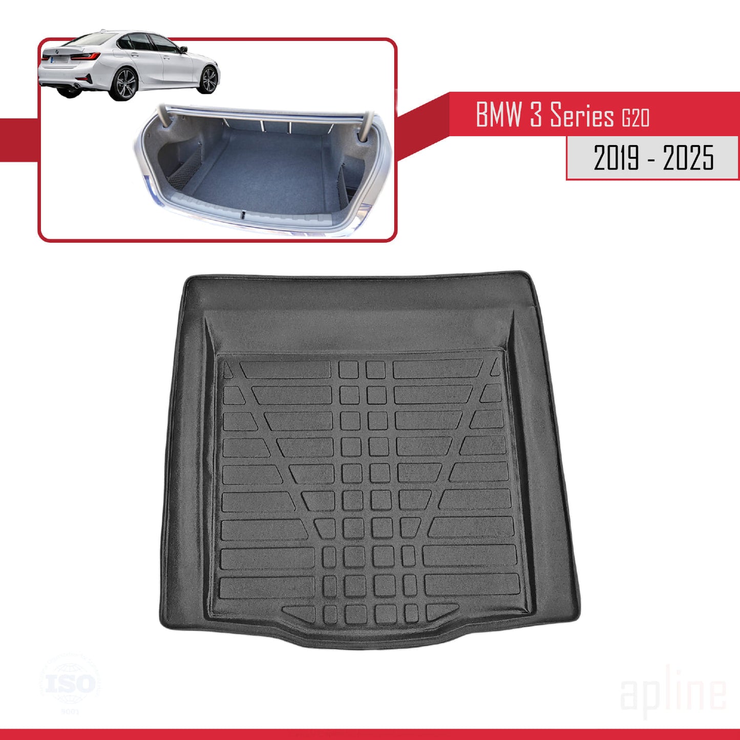 Compatible avec BMW Série 3 (G20) 2019-2025 Flexible Tapis de Coffre Plancher de Chargement Noir